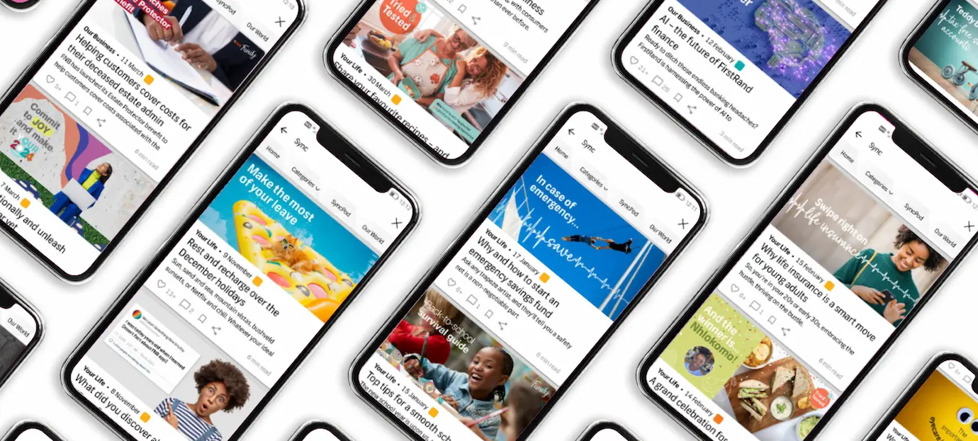 Mobile phones showing the FNB Sync app
